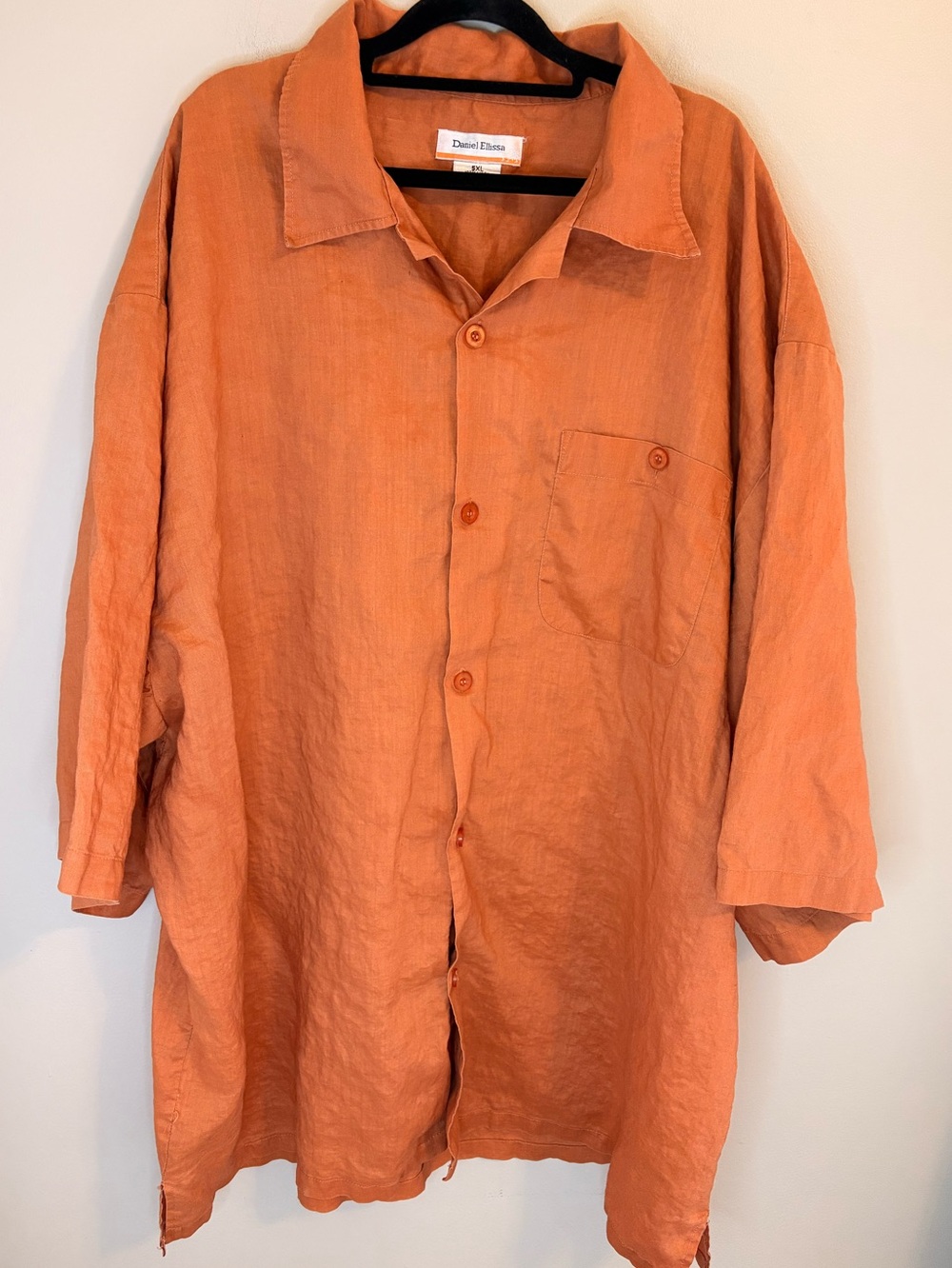 Daniel Ellissa 100% Linen Button Front Shirt 5XL Peach Orange